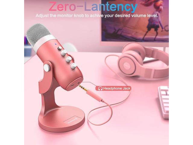 ZealSound Gaming USB Pink Microphone with Quick Mute for Phone Computer PC PS5,Studio Mic with Gain Control,Echo & Monitor Volume Adjust for...
