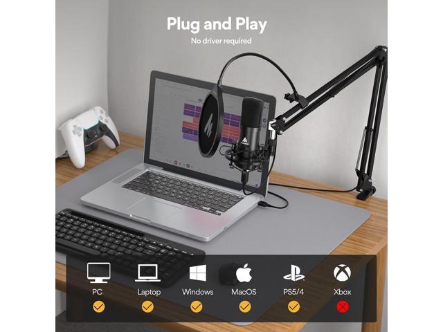 USB Microphone, MAONO 192KHZ/24Bit Plug & Play PC Computer Podcast Condenser Cardioid Metal Mic Kit with Professional Sound Chipset for Recording,...