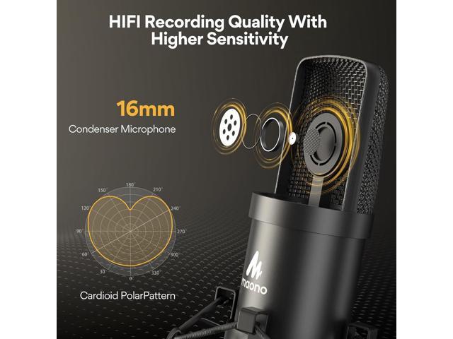 USB Microphone, MAONO 192KHZ/24Bit Plug & Play PC Computer Podcast Condenser Cardioid Metal Mic Kit with Professional Sound Chipset for Recording,...