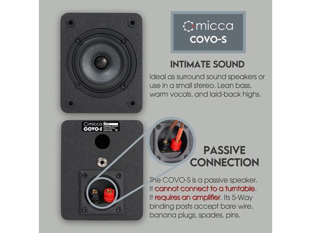 Micca COVO-S 2-Way Passive Bookshelf Speakers, Amplifier Required, Not for Turntable, 3-Inch Woofer, 0.75-Inch Tweeter, Wall Mountable, Pair, Black