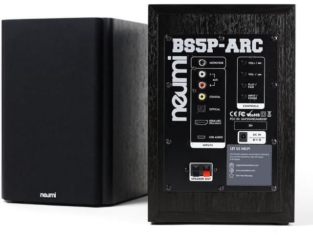 NEUMI BS5P-ARC 75-Watt Powered Bookshelf Speakers, Bluetooth, HDMI, USB, Optical, Coaxial, Remote Control, 5-Inch Woofer, 1-Inch Tweeter, Dark...