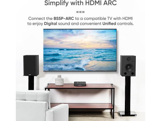 NEUMI BS5P-ARC 75-Watt Powered Bookshelf Speakers, Bluetooth, HDMI, USB, Optical, Coaxial, Remote Control, 5-Inch Woofer, 1-Inch Tweeter, Dark...