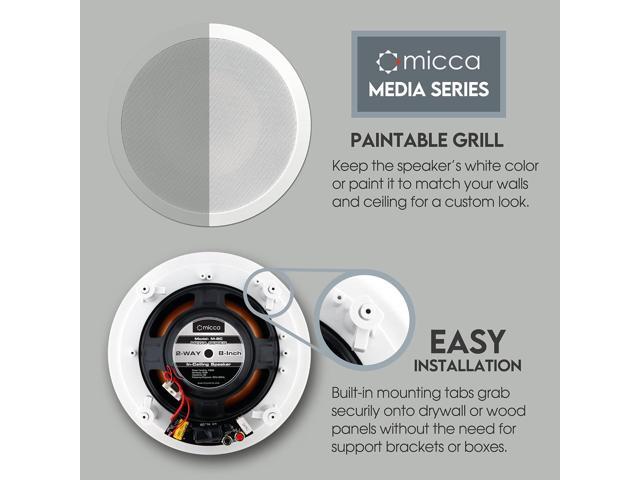 Micca M-8C 2-Way in-Ceiling Round Speaker, 9.4' Cutout Diameter, Whole House Audio, Home Theater, Indoor or Covered Outdoor, 8' Woofer, 1' Tweeter,...