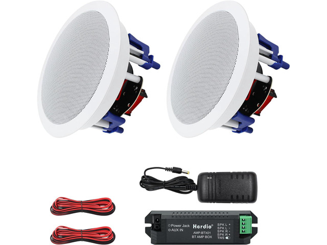 Herdio 5.25 Inch Bluetooth Ceiling Speakers Home Recessed Speaker System 300 Watts Suitable for Humid,Kitchen,Bedroom,Bathroom,Covered Patio (A Pair)