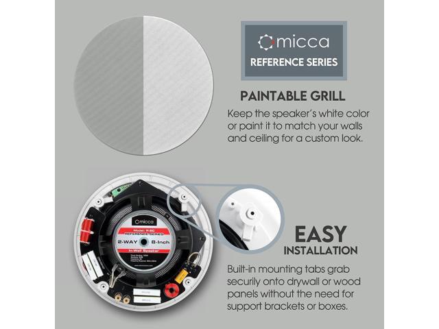 Micca Reference Series R-8C 2-Way in Ceiling in Wall Speaker, 8 Inch Woofer, 1-Inch Pivoting Aluminum Dome Tweeter, Tone Controls, 9.5-Inch Cutout...