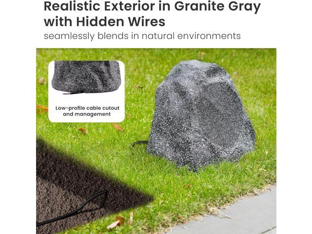 Theater Solutions 2R8G Outdoor Granite 8' Rock 2 Speaker Set for Deck Pool Spa Yard Garden