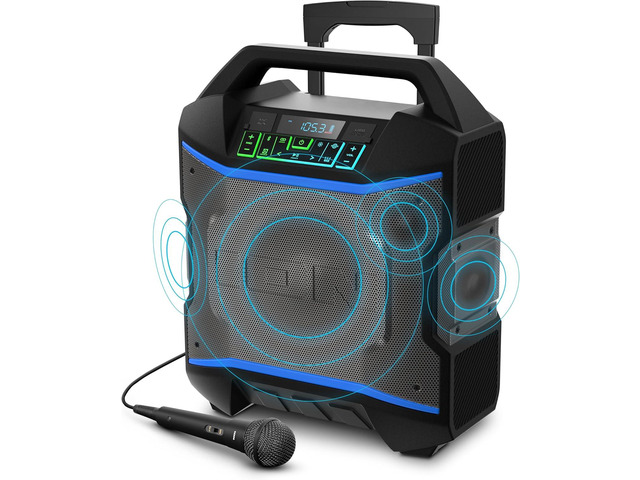 ION Block Rocker - Portable Bluetooth Outdoor Party Speaker with Karaoke Microphone, Battery, 4 Speakers, Radio, USB Port, App, Water-Resistant, 120W
