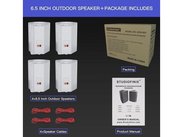 STUDIOFINIX 6.5 Inch Passive Indoor Outdoor Speakers Wired Waterproof with 800Watts, Wall Mount Speaker,for Patio,Covered Porch,Deck,Poolside(4...