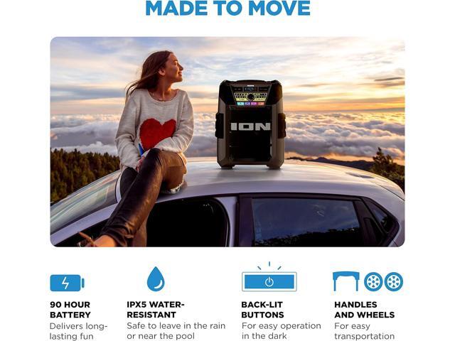 ION Block Rocker XL - Portable Bluetooth Outdoor Party Speaker, 220W, with Karaoke Microphone, Battery, 5 Speakers, Lights, Radio, USB Charging & App