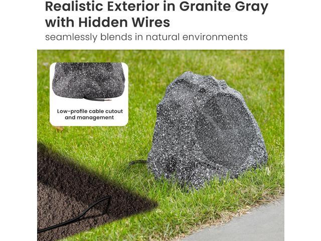 Theater Solutions 2R6G Outdoor Granite 6.5' Rock 2 Speaker Set for Deck Pool Spa Yard Garden