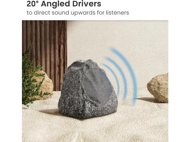 Theater Solutions 2R6G Outdoor Granite 6.5' Rock 2 Speaker Set for Deck Pool Spa Yard Garden