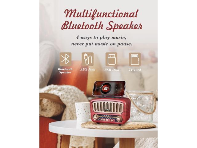 PRUNUS J-180 Vintage Retro Radio Bluetooth Speaker with Stereo Sound, AM FM Radio Portable with Loud Volume, BT5.0, TF Card & MP3 Player,...
