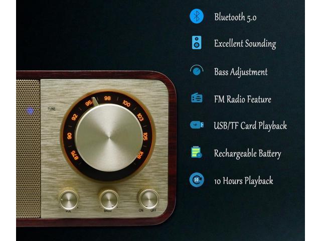 FM Radio with Bluetooth Retro Bluetooth Speaker Vintage Radio with SD/USB Memory Music Player Function, Wireless Streaming from Smartphone, Up to...