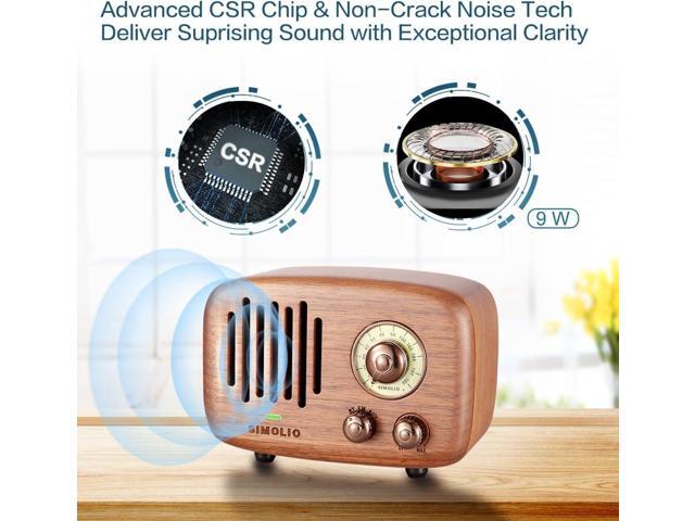 SIMOLIO Retro Bluetooth Speakers with Loud HD Sound, Nature Black Walnut Vintage Style Wooden Speaker with FM Radio & AUX in, Advanced CSR Chip,...