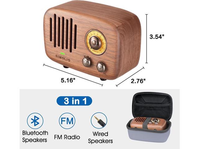 SIMOLIO Retro Bluetooth Speakers with Loud HD Sound, Nature Black Walnut Vintage Style Wooden Speaker with FM Radio & AUX in, Advanced CSR Chip,...