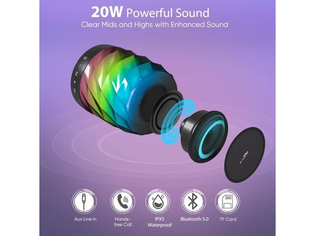 LFS Bluetooth Speakers - Premium 20W Sound Portable Wireless Speakers with TWS Bluetooth 5.0, LED Lights, Waterproof, 20H Playtime