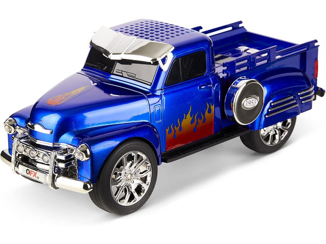 QFX Bluetooth 1953 Hot Rod Pickup Truck Replica Speaker, 3-inch Speakers, Hands Free Link, Built-in Microphone, FM Radio and LED Party Lights, Blue...