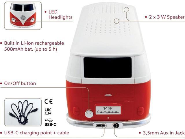 BRISA VW Collection - Volkswagen Portable Bluetooth Speaker Wireless Box with Rechargable Battery T1 Bus Campervan (Scale: 1:20/Classic Bus) (Red)