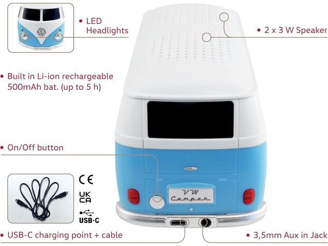 BRISA VW Collection - Volkswagen Portable Bluetooth Speaker Wireless Box with Rechargable Battery T1 Bus Campervan (Scale: 1:20/Classic Bus) (Blue)