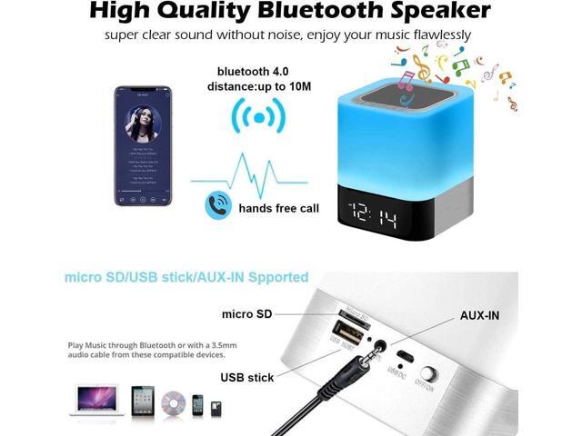 Night Light Bluetooth Speaker, Alarm Clock Wireless Bluetooth Speaker MP3 Player, Touch-Control Dimmable Multi-Color Changing Bedside Lamp, USB...