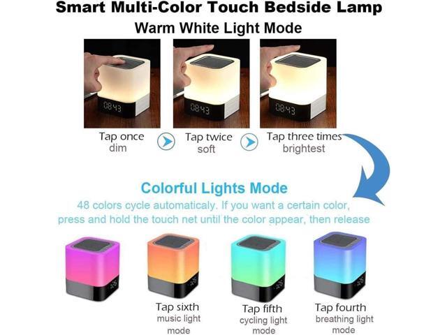 Night Light Bluetooth Speaker, Alarm Clock Wireless Bluetooth Speaker MP3 Player, Touch-Control Dimmable Multi-Color Changing Bedside Lamp, USB...