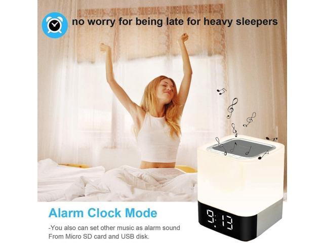 Night Light Bluetooth Speaker, Alarm Clock Wireless Bluetooth Speaker MP3 Player, Touch-Control Dimmable Multi-Color Changing Bedside Lamp, USB...