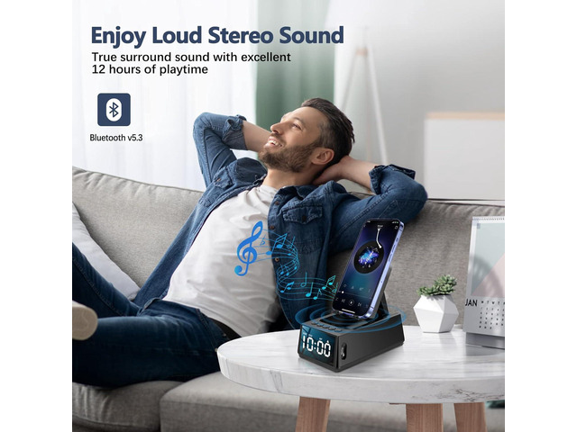 Cell Phone Stand with Wireless Bluetooth Speaker & Alarm Clock, 3 in 1 Adjustable Holder with Anti-Slip Base Fits All Phones Tablets, Unique Tech...