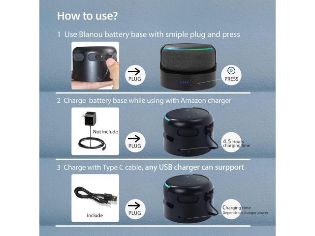 Echo Dot 3 Battery Base, Portable Dot 3rd Gen Mini 2 Battery Base, 5200 mAh 8 Hours Work Time, BlackNot Include Speaker