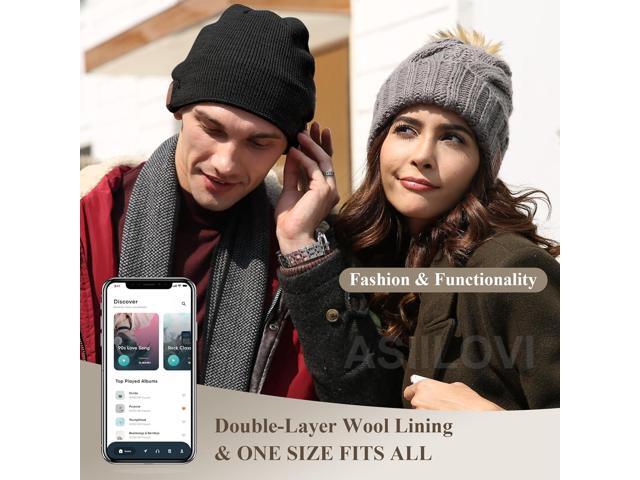 Bluetooth Beanie, Double-Layer Wool Lining Bluetooth Hat Beanie with Pom Pom for Women/Teen Girls/Family, 20hrs Playing, Gift Packaging for...