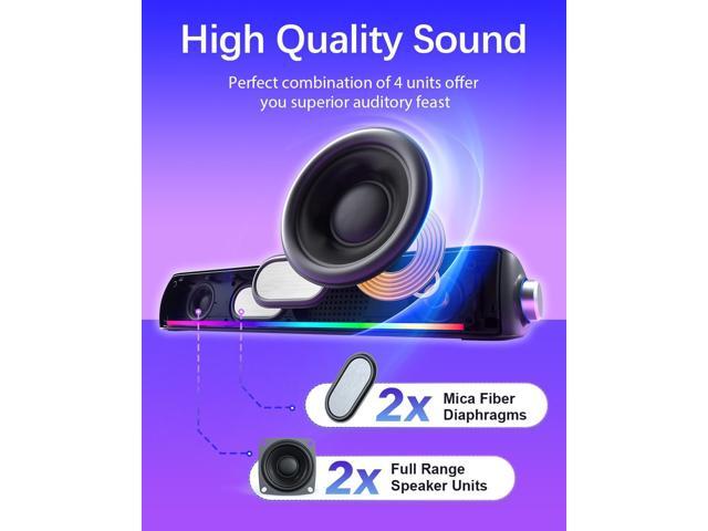 Computer Speakers, Hi-Fi Sound Quality Computer Sound Bar, Bluetooth 5.0 & 3.5mm Wired PC Speakers with 4 Dynamic Lighting Modes, USB Powered...