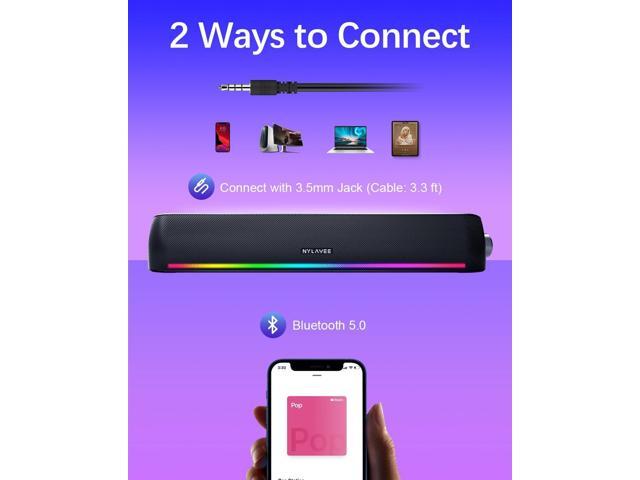 Computer Speakers, Hi-Fi Sound Quality Computer Sound Bar, Bluetooth 5.0 & 3.5mm Wired PC Speakers with 4 Dynamic Lighting Modes, USB Powered...