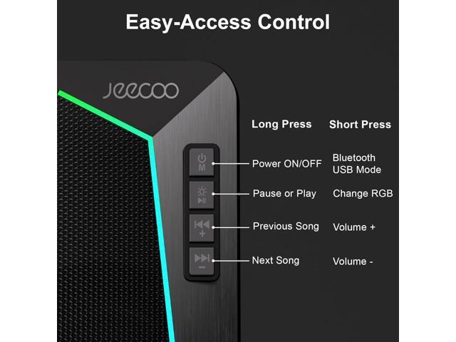 Jeecoo M30 Bluetooth Computer Speakers, RGB PC Gaming Speakers for Desktop with Crisp Stereo Sound, Dynamic LED Modes, Easy-Access Control, 10W -...