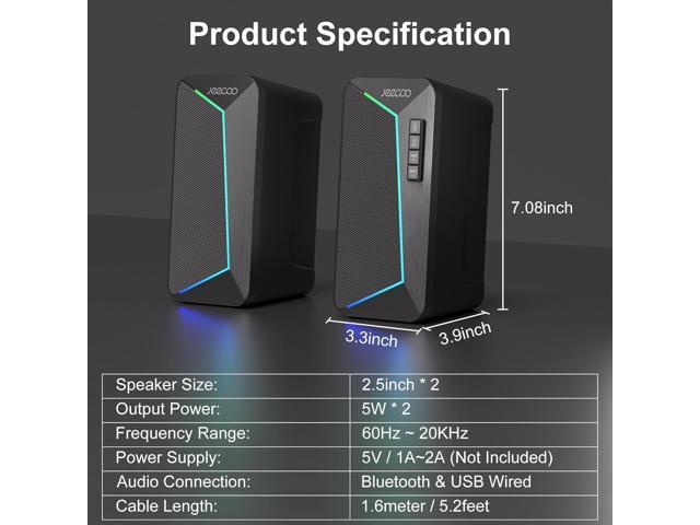 Jeecoo M30 Bluetooth Computer Speakers, RGB PC Gaming Speakers for Desktop with Crisp Stereo Sound, Dynamic LED Modes, Easy-Access Control, 10W -...