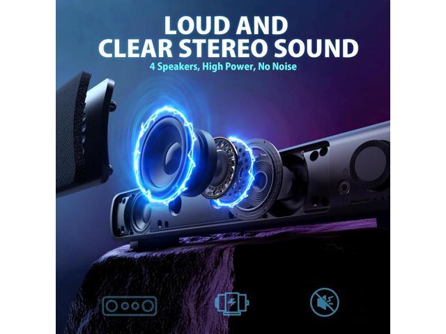Computer Speakers, USB Powered 3.5mm AUX PC Sound Bar for Desktop Monitor, Gaming Speakers with Headphones & Microphone Link, Superb Stereo Sound,...