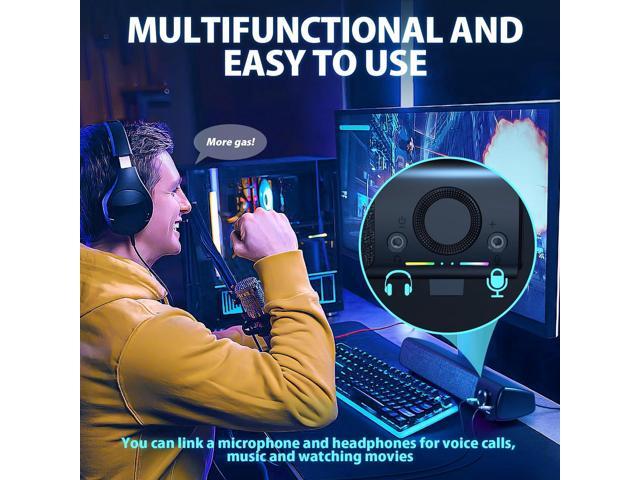 Computer Speakers, USB Powered 3.5mm AUX PC Sound Bar for Desktop Monitor, Gaming Speakers with Headphones & Microphone Link, Superb Stereo Sound,...