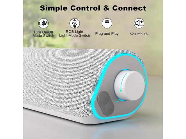 R50 Bluetooth Computer Speakers for Desktop PC Monitor White,Wired USB Powered 3.5mm Aux PC Speakers Sound Bar,4 Modes LED Lights with Switch...