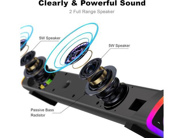 SOULION R30 Plus Bluetooth Computer Speakers for PC Desktop, All-in-one Control Button with 6 Modes LED Lights, Wired USB Powered Sound Bar,...