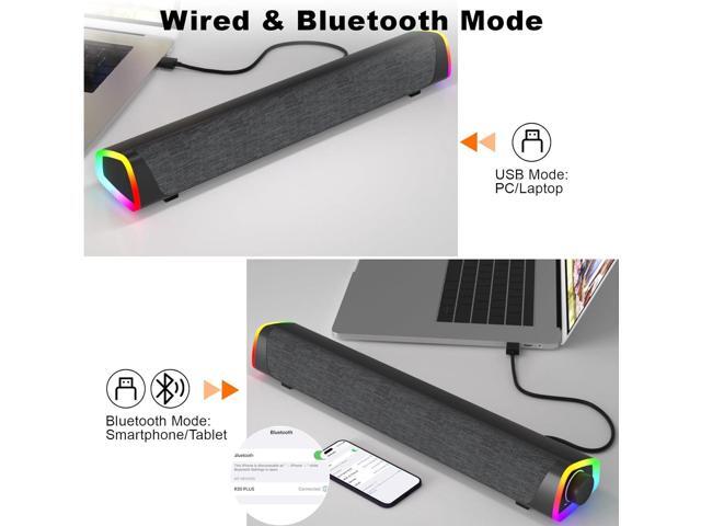 SOULION R30 Plus Bluetooth Computer Speakers for PC Desktop, All-in-one Control Button with 6 Modes LED Lights, Wired USB Powered Sound Bar,...