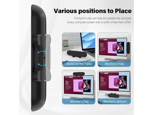Computer Speakers for Desktop Monitor,Single Speakers for Desktop PC,Laptop Speaker with Loud Sound,Volume Control Easily Clamps to Monitors(USB-C...