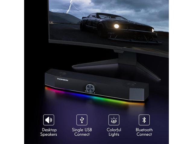 Thomson Computer Speakers, Bluetooth Computer SoundBar, Dynamic RGB PC Speakers with 10W Stereo Sound, 3.5mm Aux-in Connection, USB Powered...