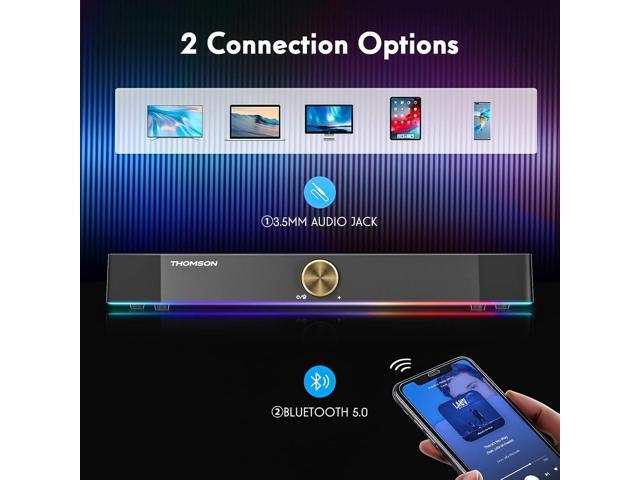 Thomson Computer Speakers, Bluetooth Computer SoundBar, Dynamic RGB PC Speakers with 10W Stereo Sound, 3.5mm Aux-in Connection, USB Powered...