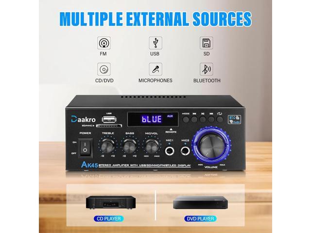 Daakro AK45 Stereo Audio Amplifier,300W Home 2 Channel Wireless Bluetooth 5.0 Power Amplifier System, Home Amplifiers FM Radio, USB, SD Card, with...
