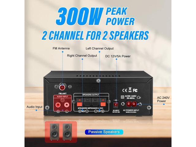 Daakro AK45 Stereo Audio Amplifier,300W Home 2 Channel Wireless Bluetooth 5.0 Power Amplifier System, Home Amplifiers FM Radio, USB, SD Card, with...