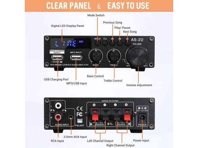 Sunbuck Mini Amplifier, Stereo Receivers for Home Stereo System, 2 Channel Stereo Amplifier with RCA/USB/FM, Bluetooth Receiver Amplifier, Home...