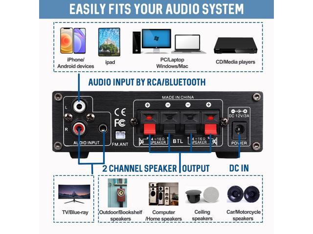 Sunbuck Mini Amplifier, Stereo Receivers for Home Stereo System, 2 Channel Stereo Amplifier with RCA/USB/FM, Bluetooth Receiver Amplifier, Home...