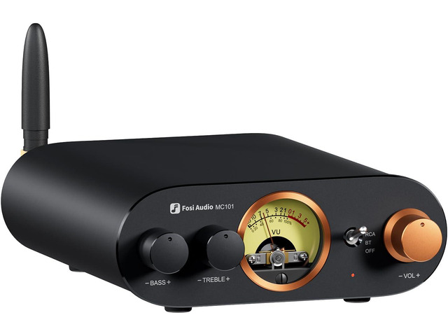 Fosi Audio MC101 Bluetooth Stereo Amplifier Home Audio Component Mini Amp with VU Meter 2 Channel HiFi Receiver for Passive Speakers with Bass...