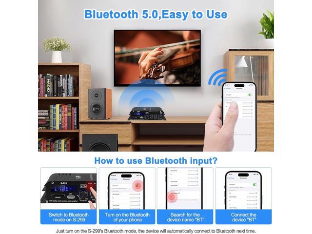 Home Audio Amplifier S-299 Bluetooth 5.0 Power Amplifier Receiver 4.1 Channel RMS 40Wx4 Max.800W Output DC 12V/5A Subwoofer AMP Mini Stereo...