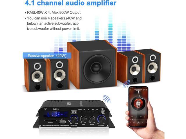 Home Audio Amplifier S-299 Bluetooth 5.0 Power Amplifier Receiver 4.1 Channel RMS 40Wx4 Max.800W Output DC 12V/5A Subwoofer AMP Mini Stereo...