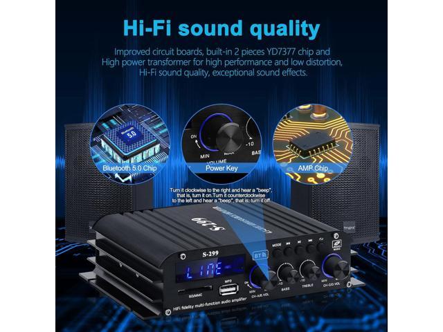 Home Audio Amplifier S-299 Bluetooth 5.0 Power Amplifier Receiver 4.1 Channel RMS 40Wx4 Max.800W Output DC 12V/5A Subwoofer AMP Mini Stereo...