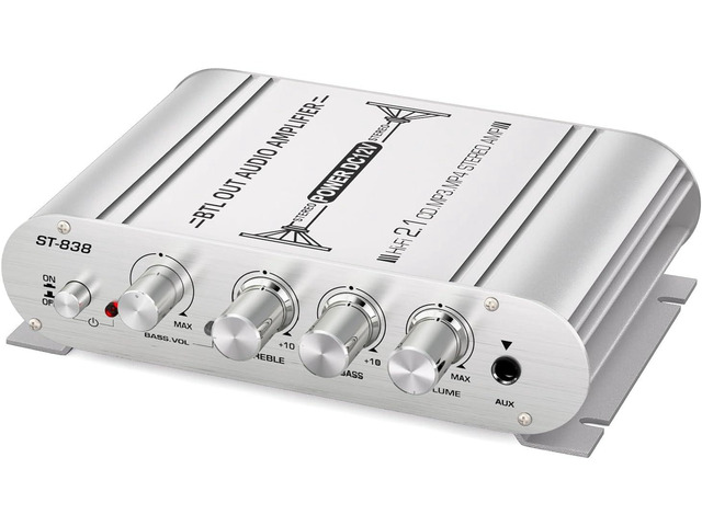 Facmogu ST-838 2.1CH Audio Power Amplifier, RMS 20Wx2+40W Class D Stereo Digital Audio Amp with Subwoofer Output, 80W Mini Subwoofer Amplifier...